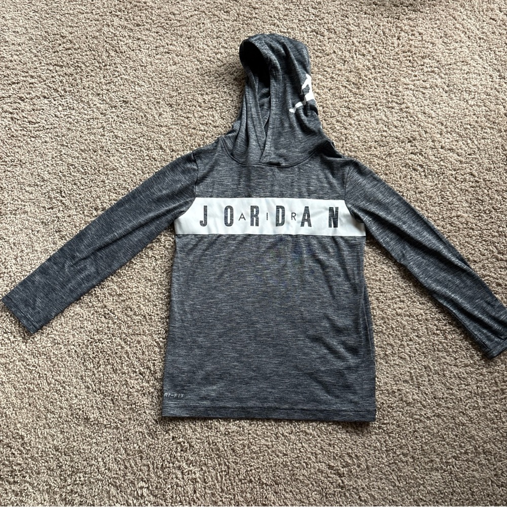 Air Jordan Hoodie Youth Boys Small Gray Center Spell Out Hooded Dri-Fit